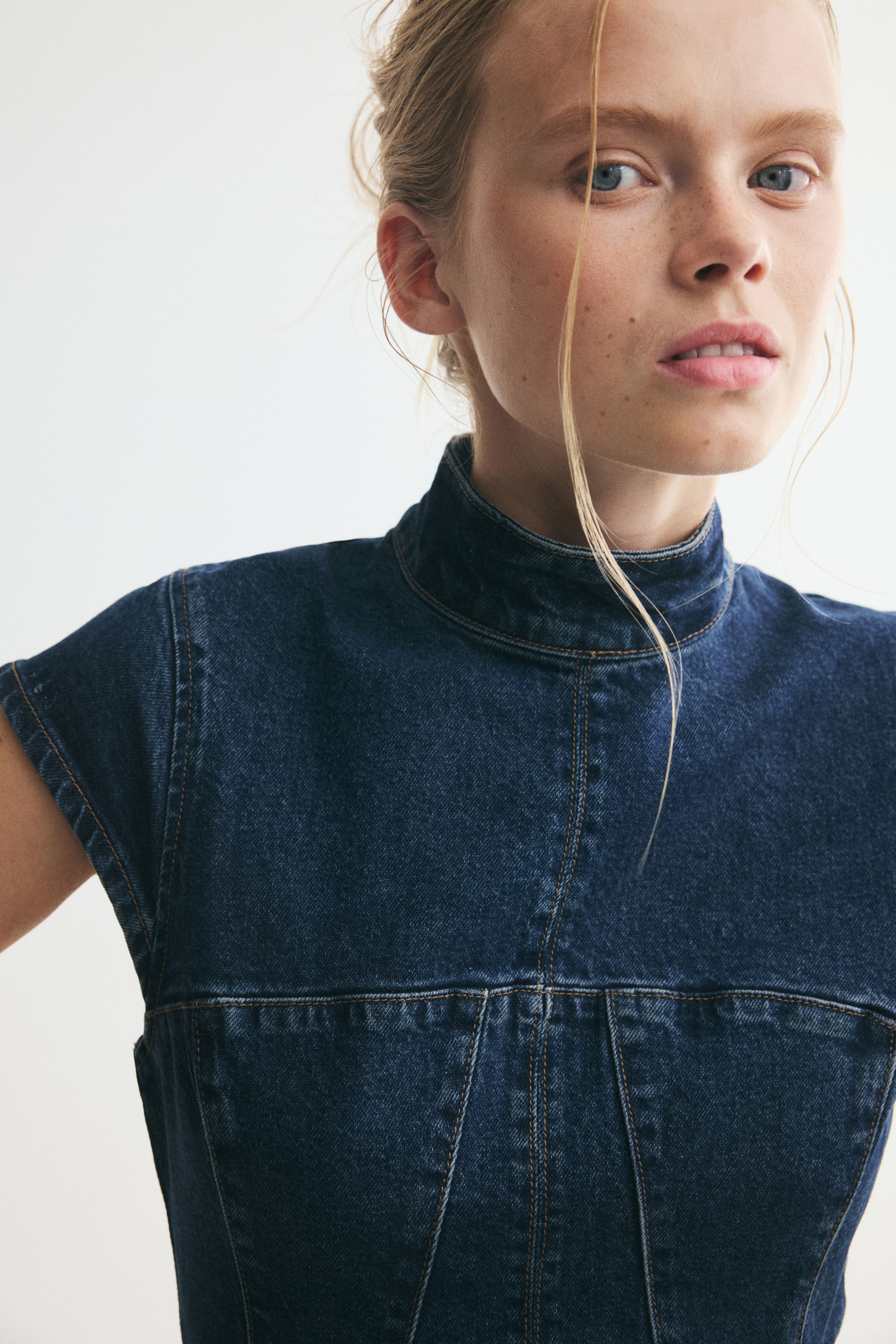 Denim Dress with Flared Skirt