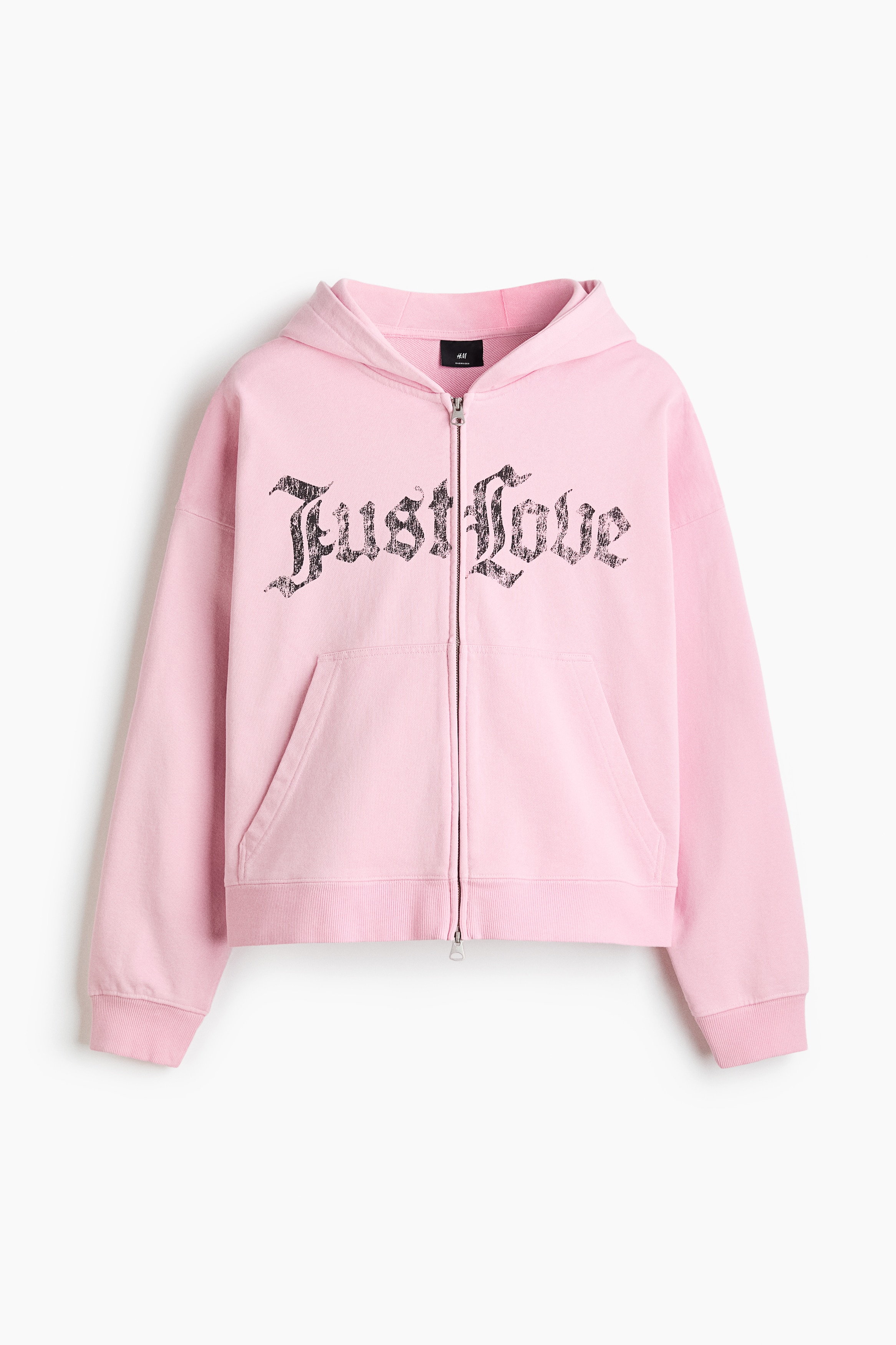 加大碼拉鍊連帽外套 - 粉紅色/Just Love/黑色/No Love Just Fire