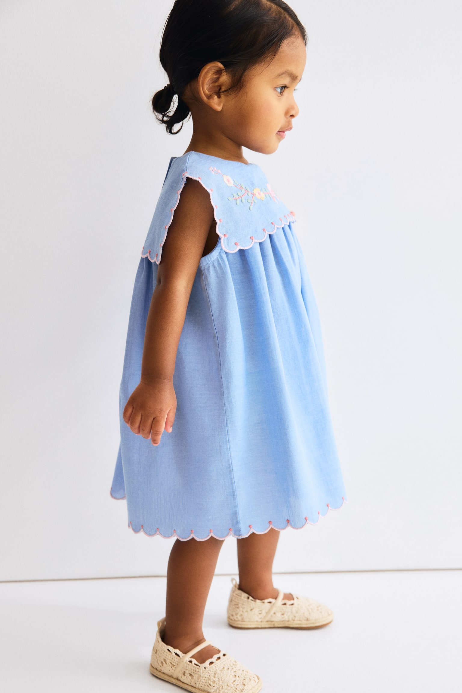 Embroidered cotton dress - Denim blue/Flowers - 6