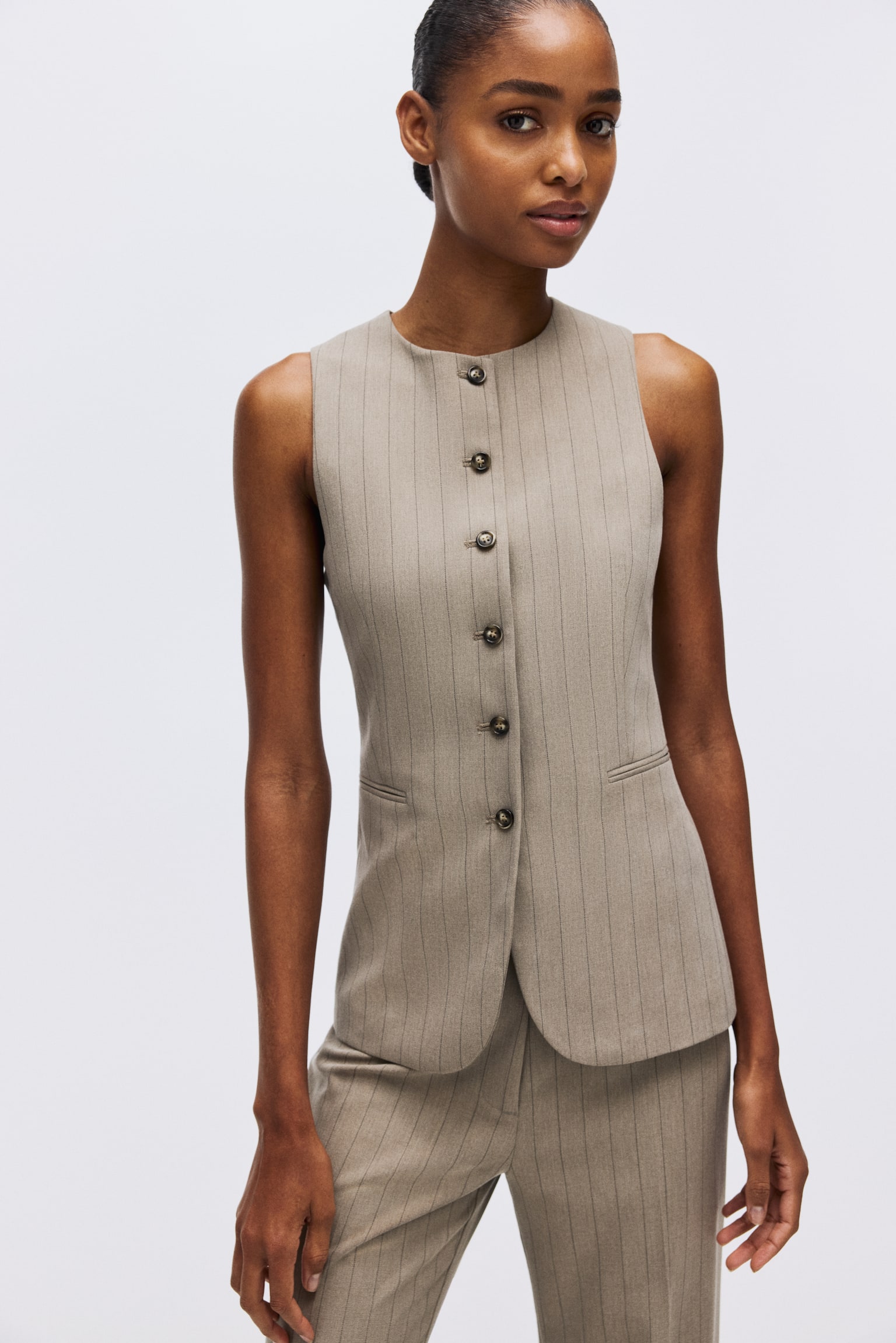 וסט ארוך - בז' אפרפר/פסי סיכה/שחור - 5