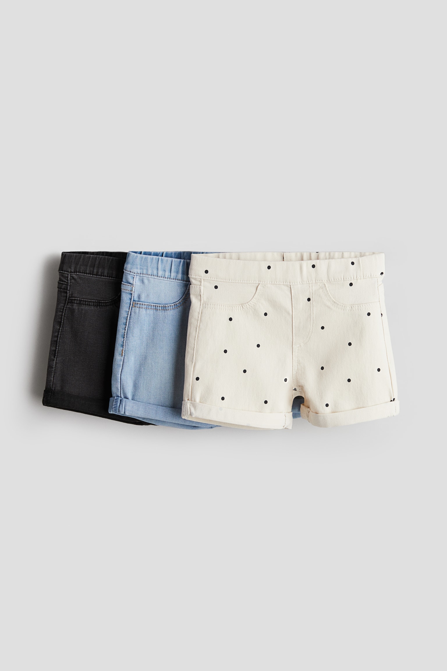 3-pack Denim Shorts - White/Spot/Light pink/Light denim blue/Denim blue/Dark denim blue/Dark denim blue/Light pink - 1