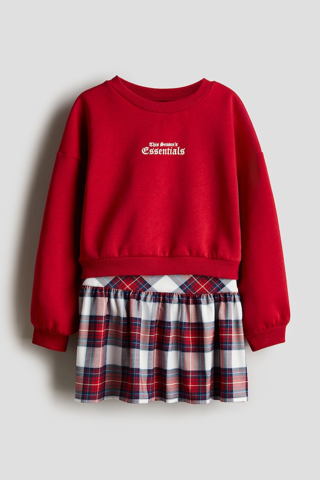Ensemble 2 pièces avec sweat et jupe - Rouge/carreaux - 1