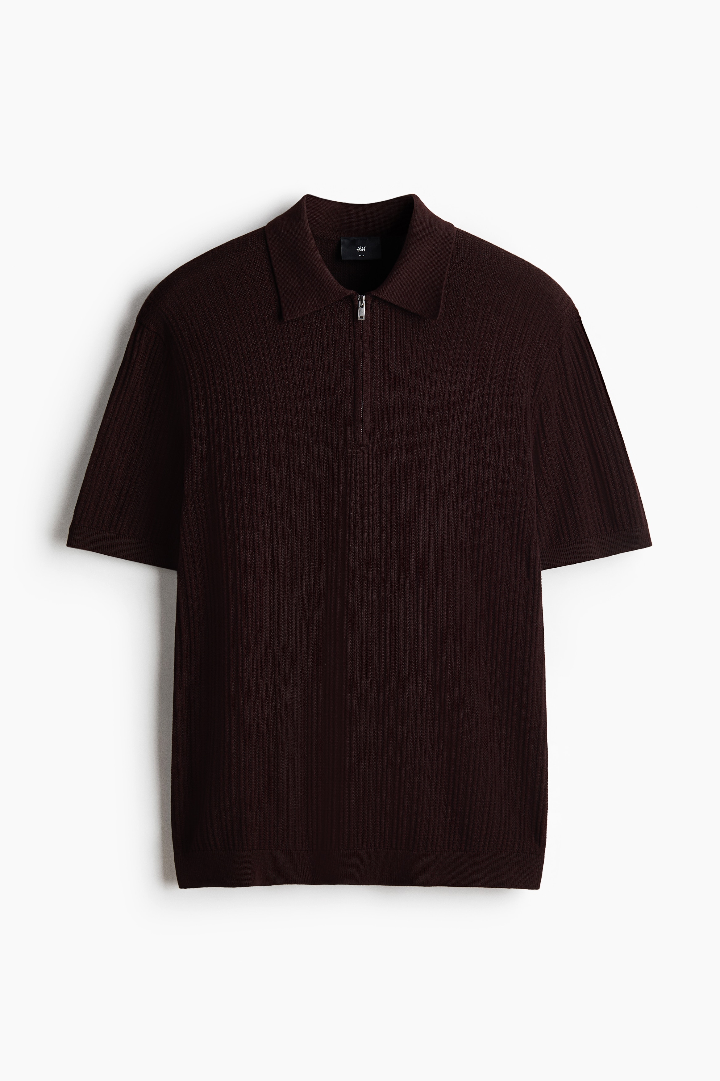 Slim Fit Textured-knit polo shirt - Dark brown/Dusty blue/Dusty green/Light beige