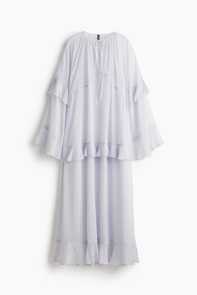 Flounced chiffon dress - Light blue/Beige - 1
