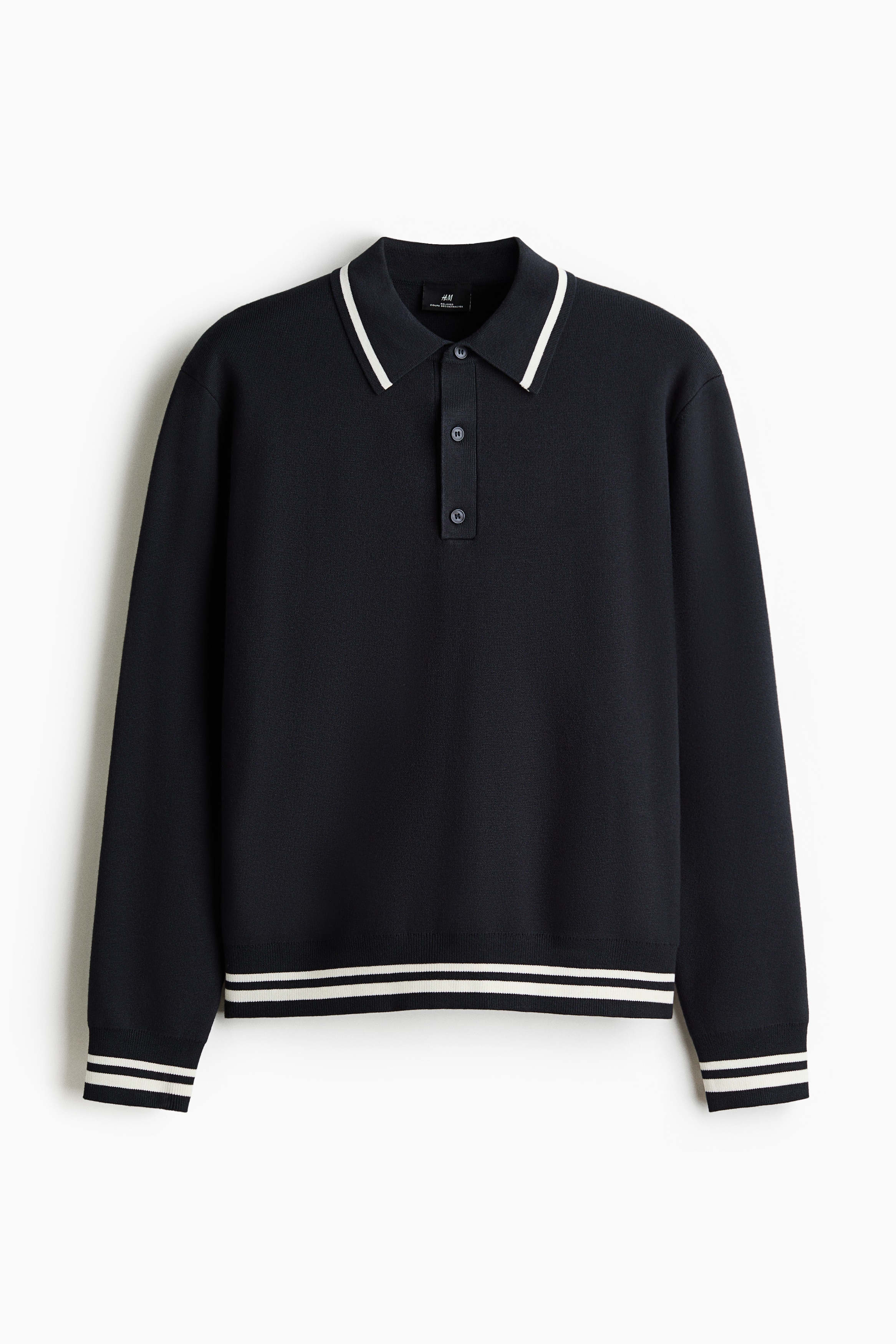 Poloshirt med lange ærmer Relaxed Fit - Mørkeblå/Striber/Mørkegrå/Stribet