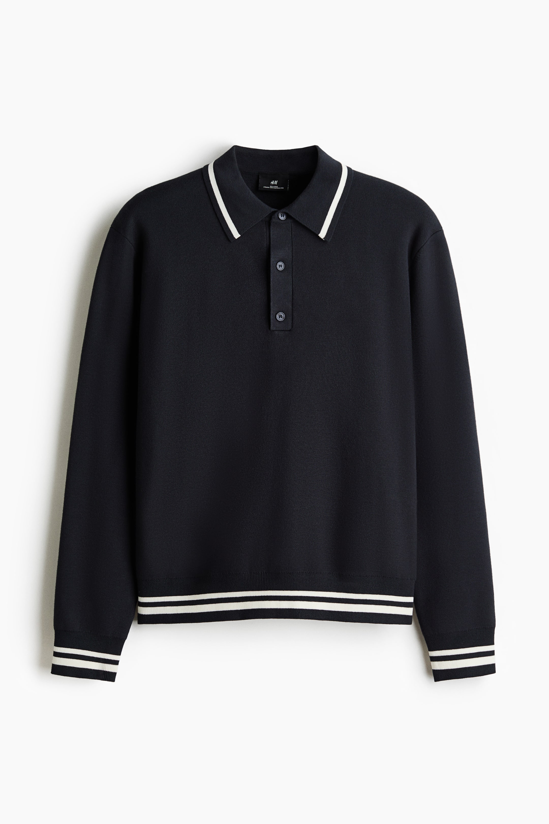 View larger image: Relaxed Fit Long-sleeved Polo shirt - Dark blue/Stripes - Men | H&M IN 6