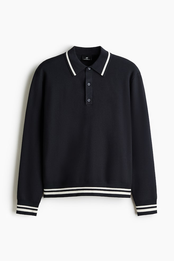 Relaxed Fit Long Sleeve Polo shirt - Dark blue/Stripe/Dark grey/Stripe - 1