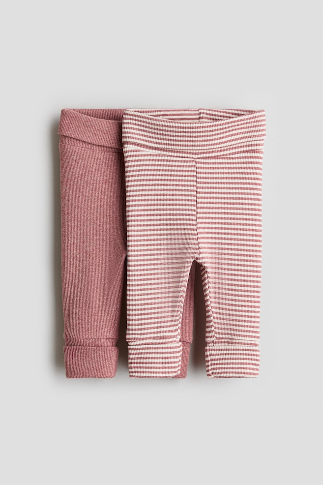 2-pack room-to-grow leggings - Dusty pink/White striped/Beige/Light beige/Turquoise/Birds/Light blue/White striped/Light beige/Floral/Purple/Floral/Light blue/Striped - 1