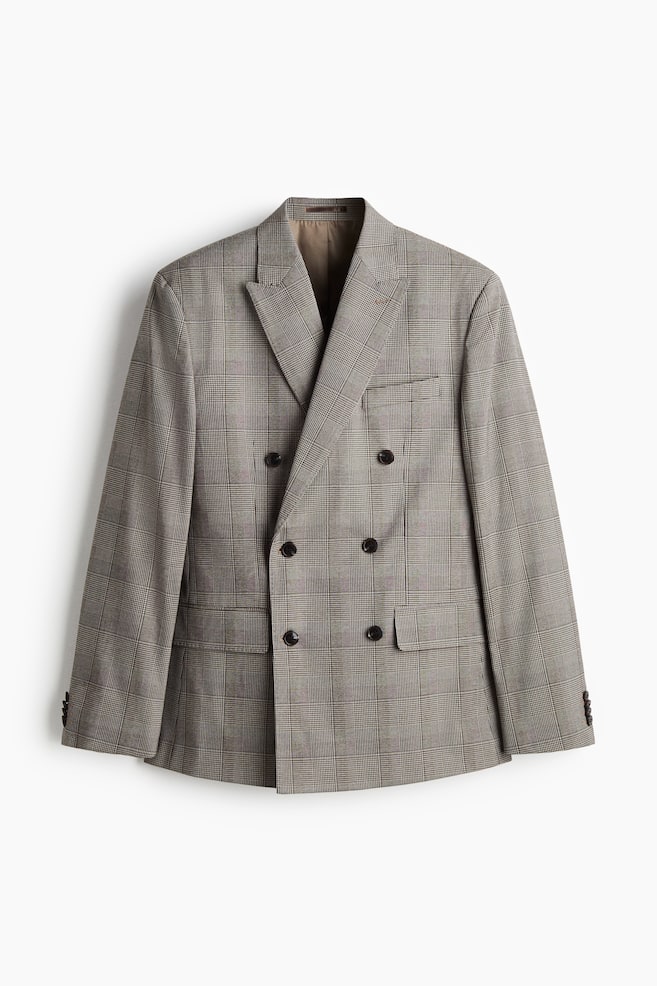 Regular-Fit Double-Breasted Jacket - Dark beige/checked - 1