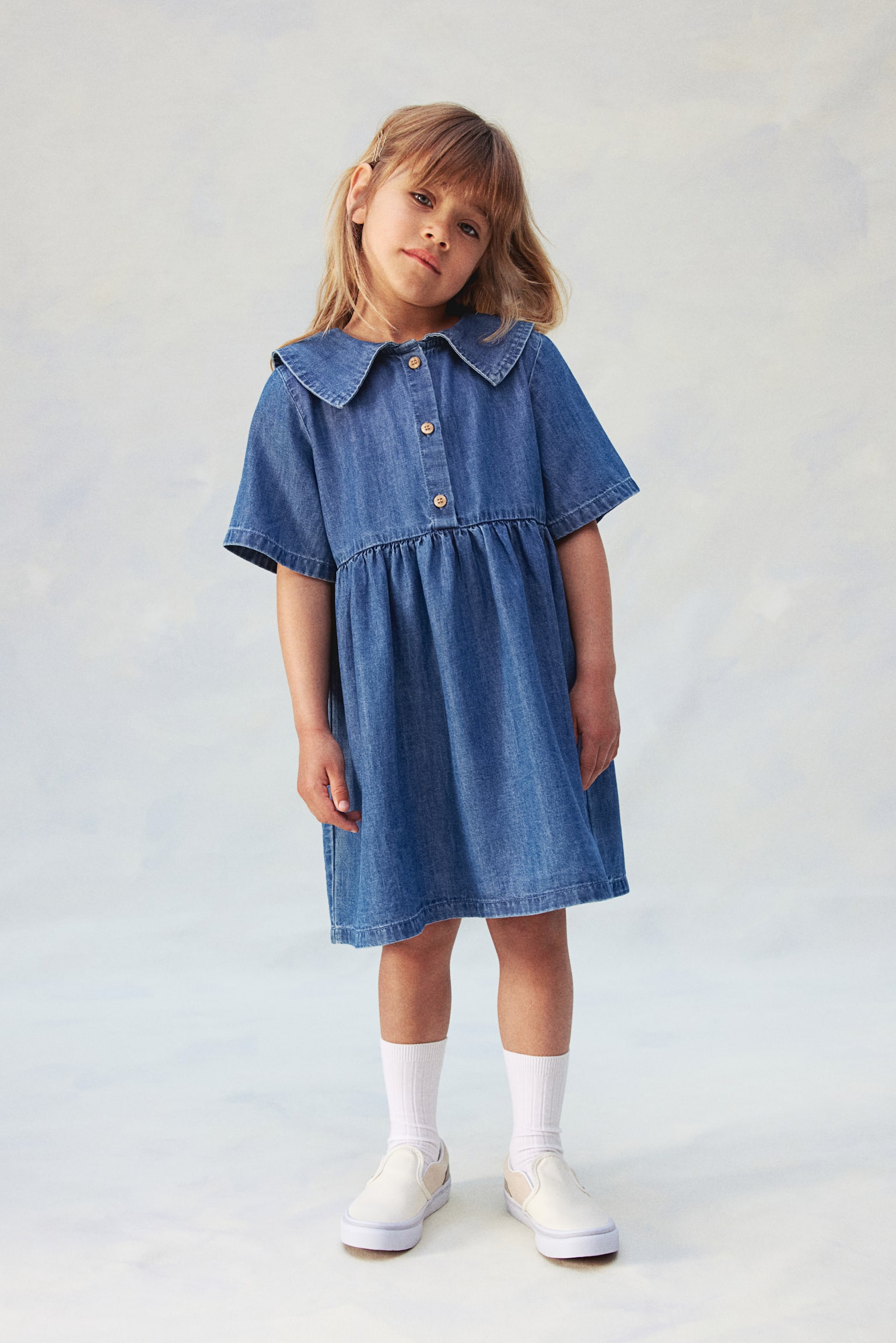 Cotton-blend denim dress - Denim blue - 2