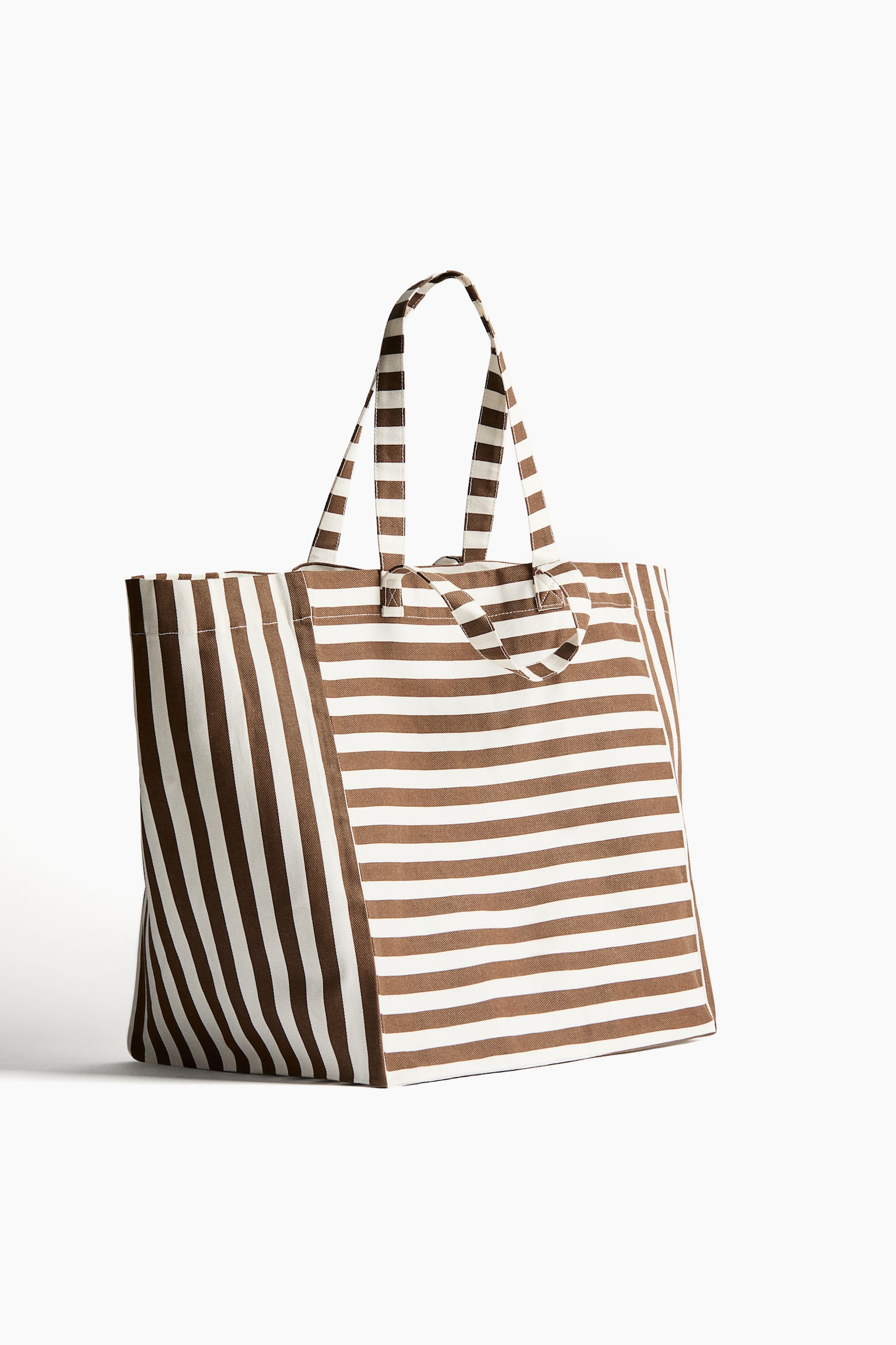Cotton canvas beach bag - Brown/White striped/Beige/Striped - 3