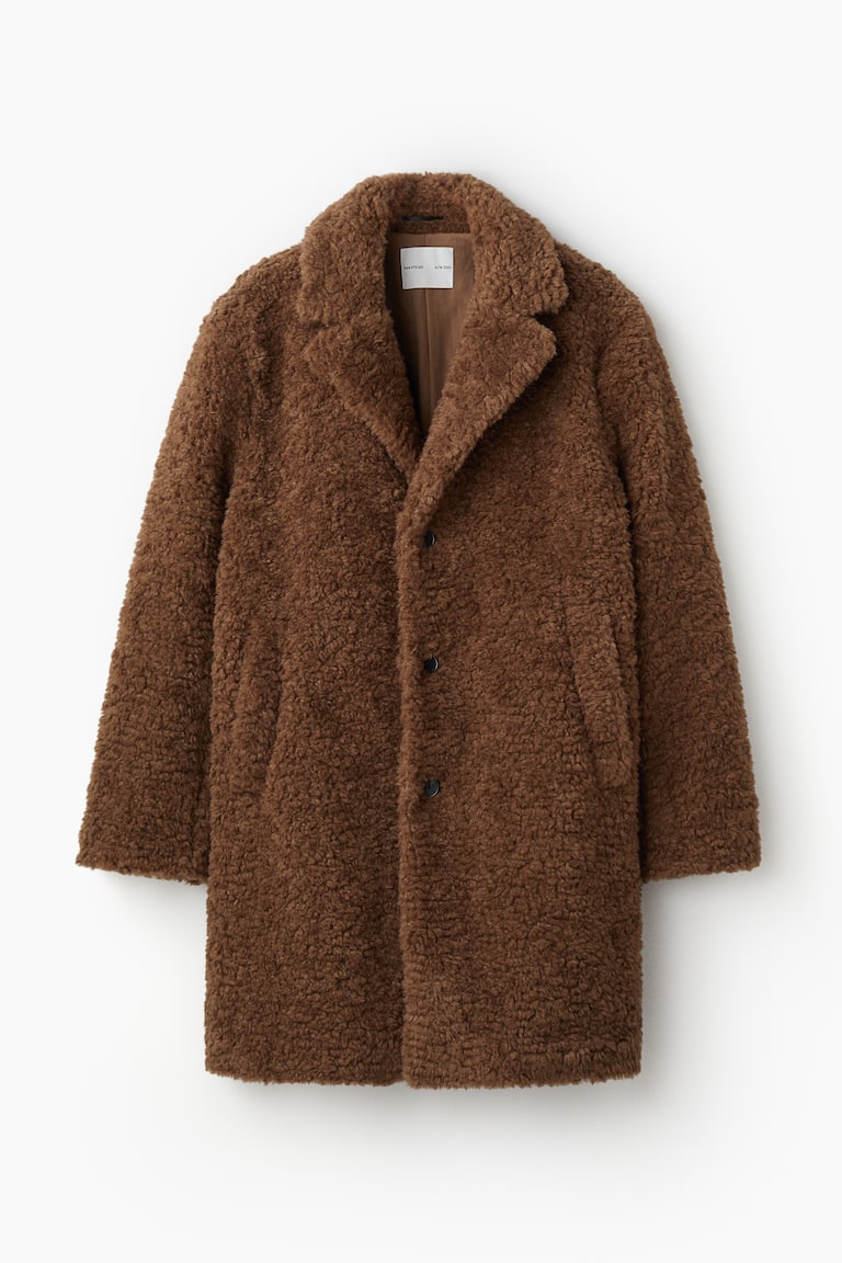 Single-Breasted Teddy Fleece Coat Light brown Men H&M US