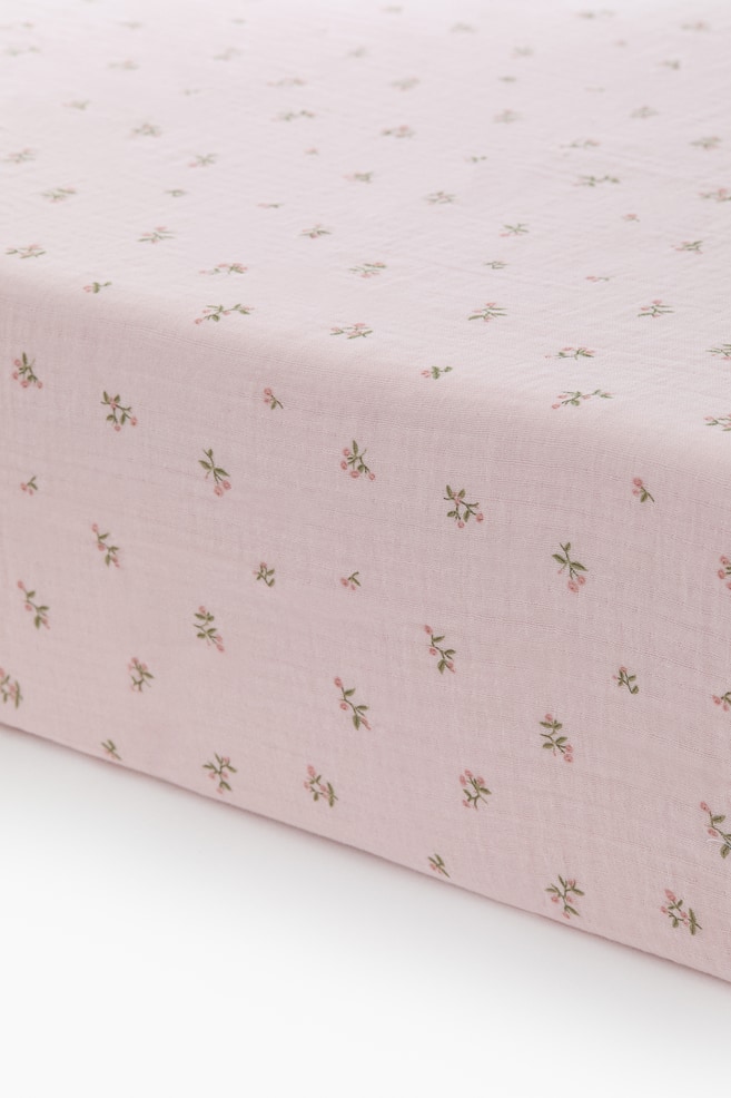 Muslin cot fitted sheet - Light pink/Floral - 1