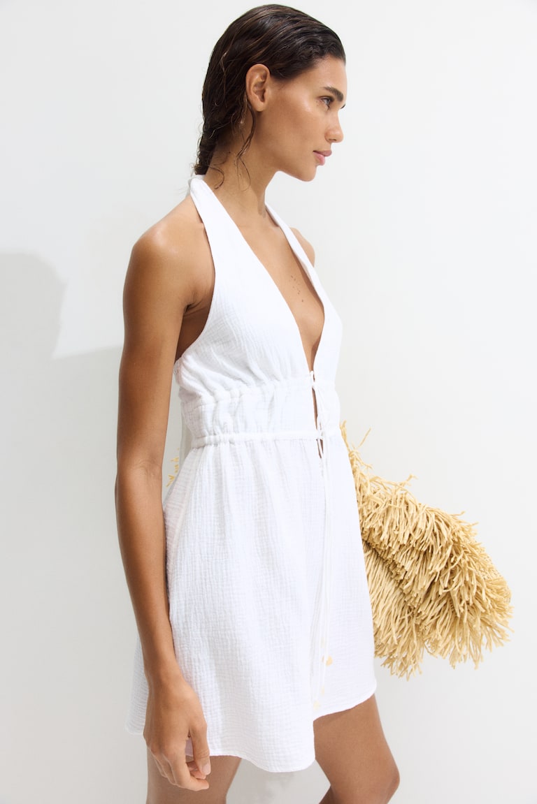short beach dresses Pink Beachy Sexy Short Dusty Rose Summer Dress Dress  FancyVestido Australia and the rest of the world Women's White Cotton Halterneck Beach
