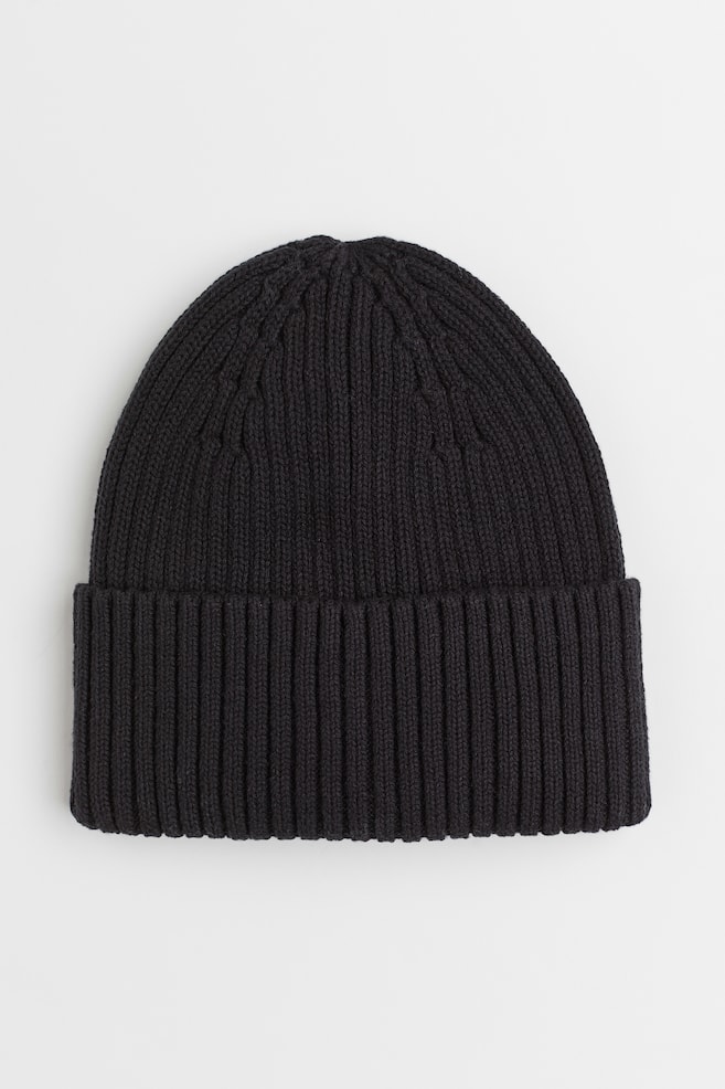 Rib-knit cotton hat - Black - 1