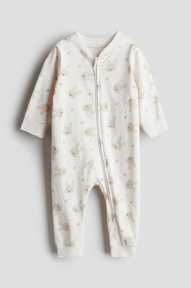 Patterned sleepsuit - White/Bunnies/Dark grey/Animals/White/Bears/White/Floral/Cream/Dinosaurs/Light beige/Leopard print/White/Cherries/White/Bears/Cream/Hot air balloons/Light pink/Cherries - 1