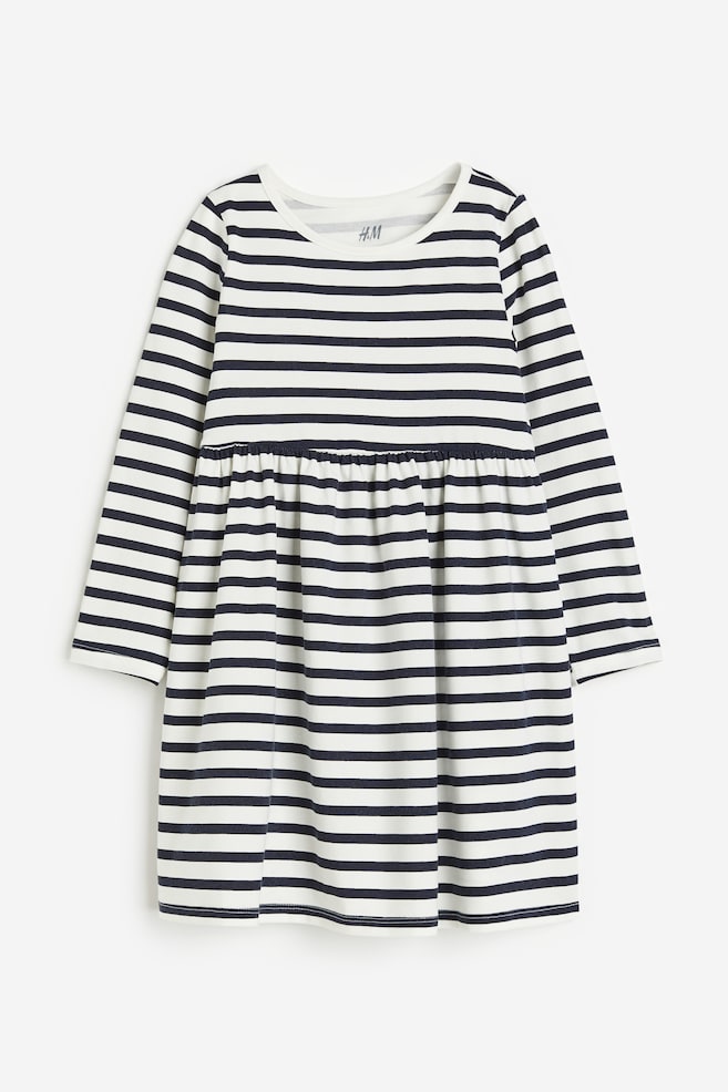 Patterned cotton dress - Dark blue/Striped/Dark grey/Hearts - 1