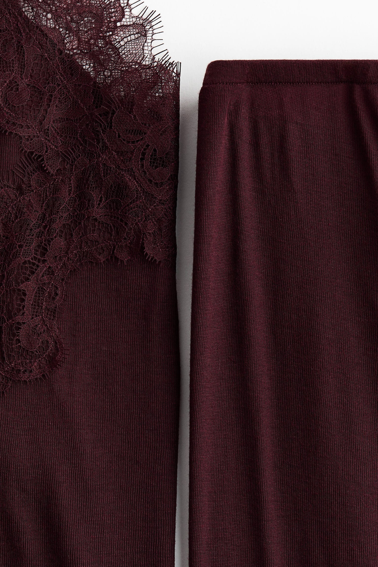 Lace-trimmed jersey pyjamas - Burgundy/Black/Light peach pink - 5