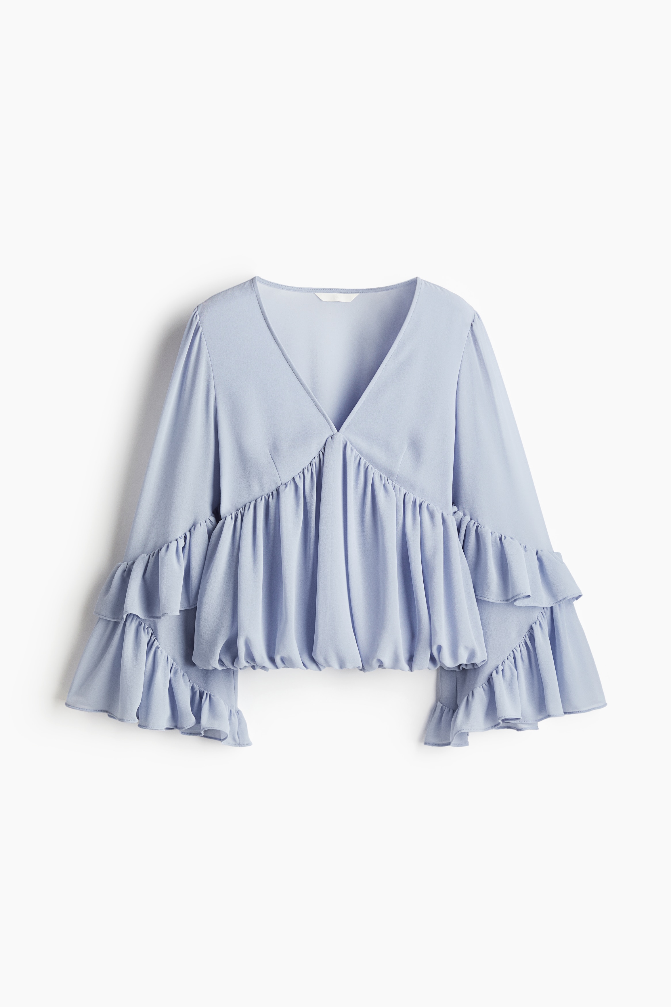 Bluză din șifon cu volane - Albastru-deschis