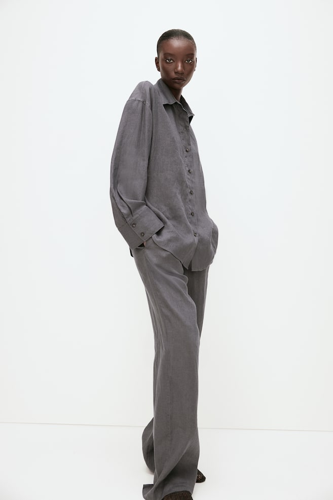 Oversized linen shirt - Dark grey - 3