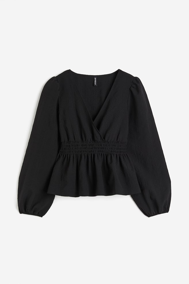 Crêpe puff-sleeved blouse - Black/Black/Checked - 2