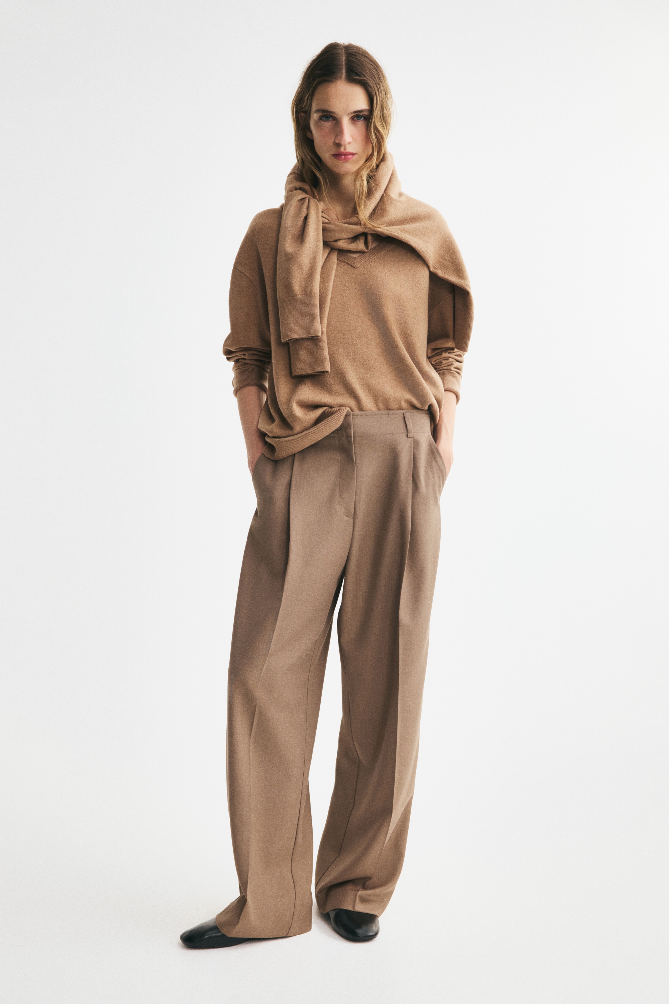 Rechte pantalon - Donkerbeige/Zwart