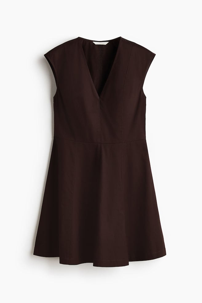 Cotton poplin dress - Dark brown/Bright red - 1