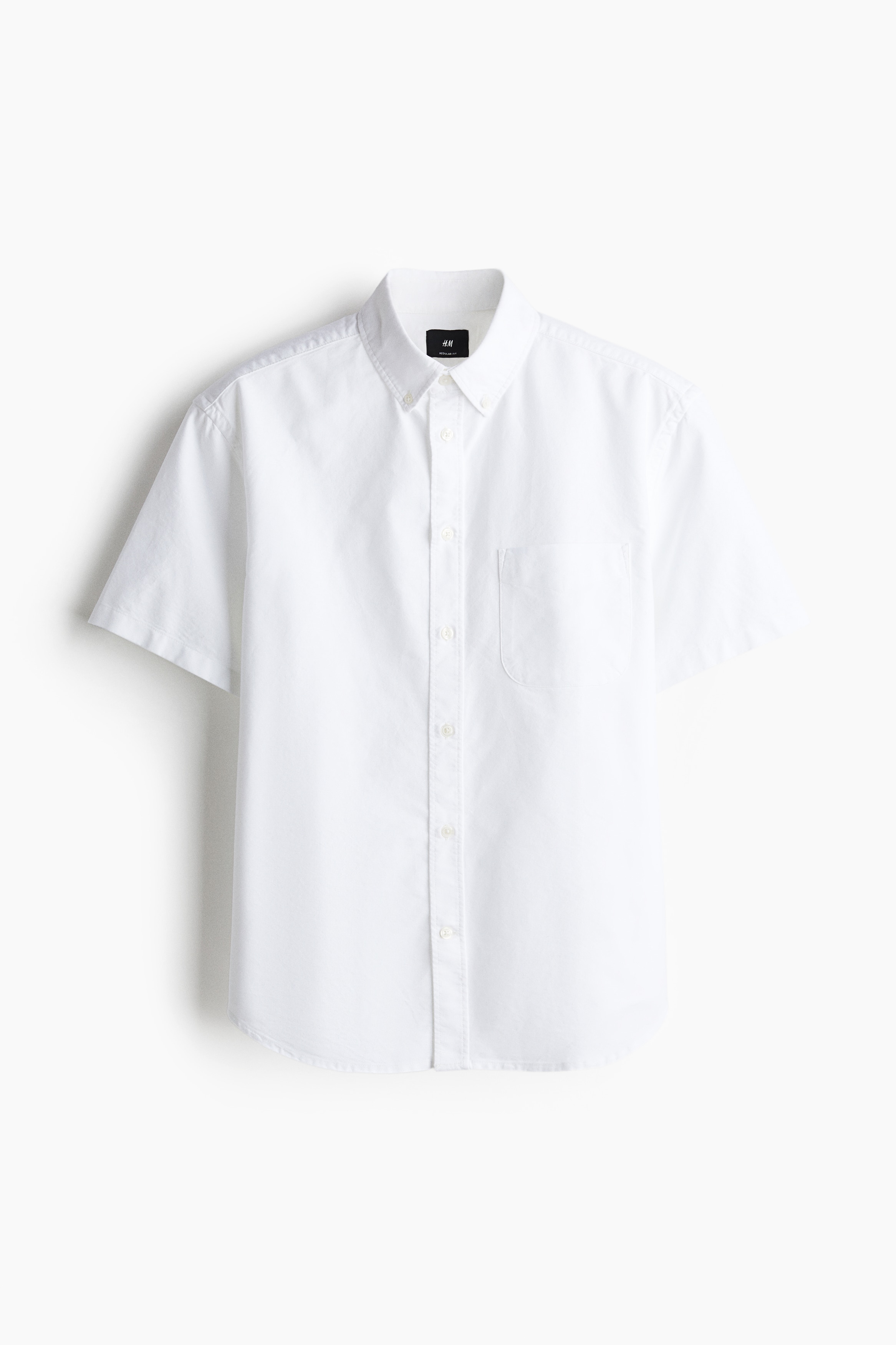 Oxfordskjorte med korte ærmer Regular Fit - Hvid/Lys beige