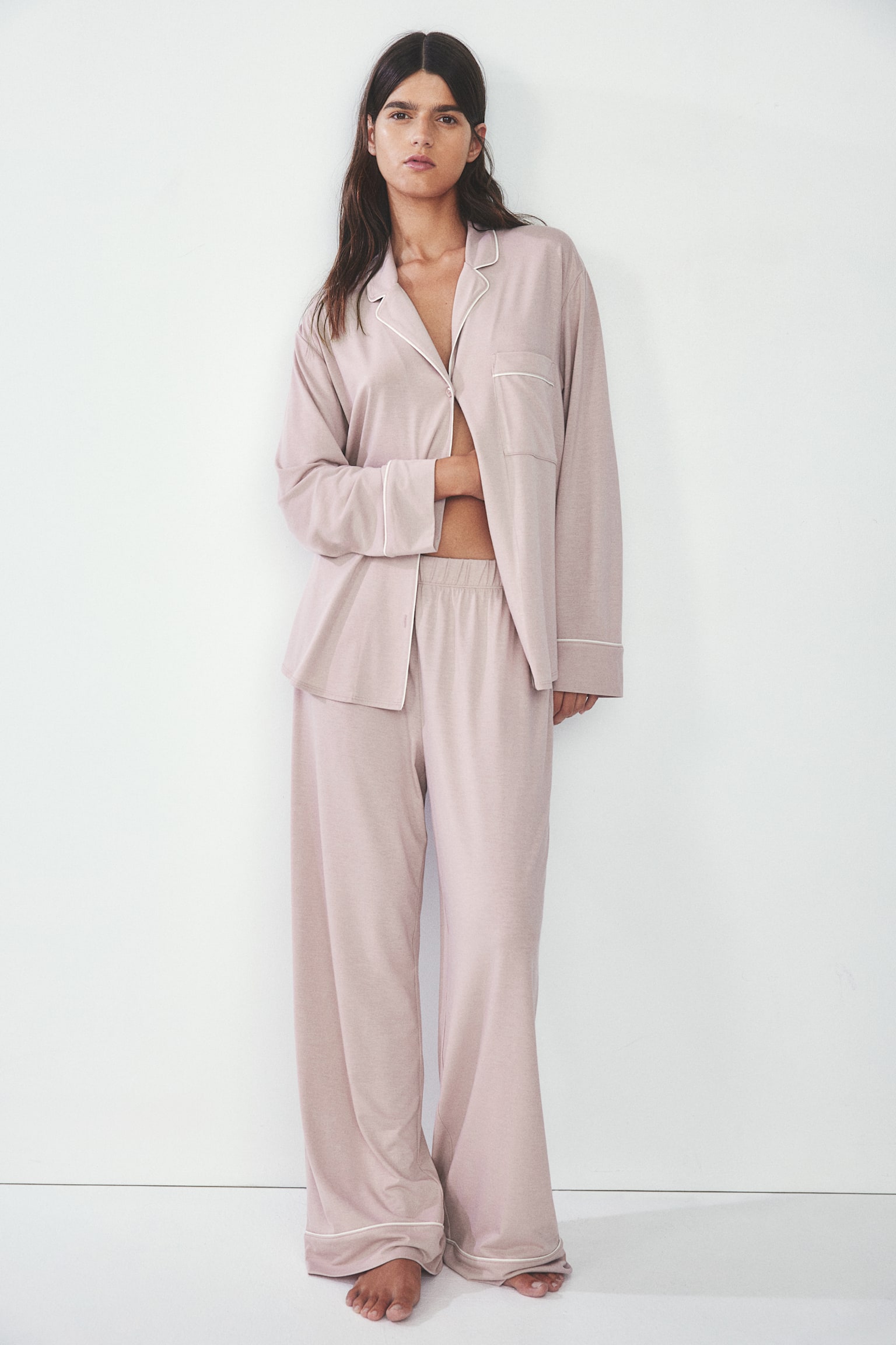 Pyjama shirt and bottoms - Dusty pink/Navy blue/Black - 1