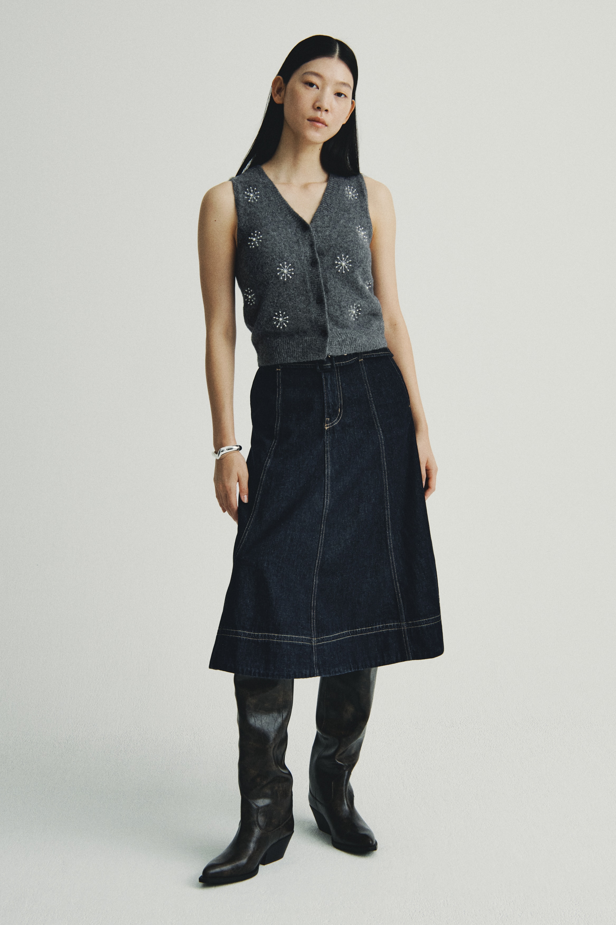 H & M - 刺繍ベスト - グレー