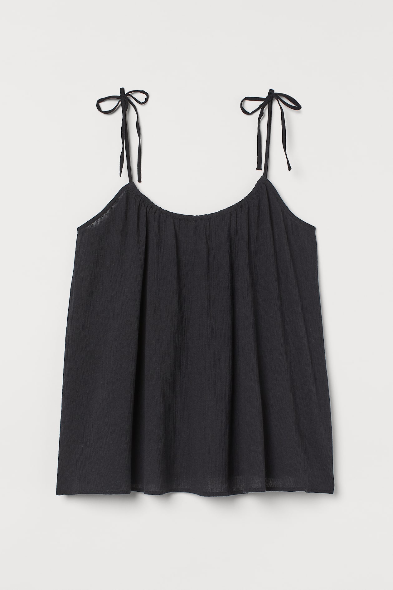 Crinkled Top - Low-cut Neckline - Sleeveless - Black - Ladies | H&M US