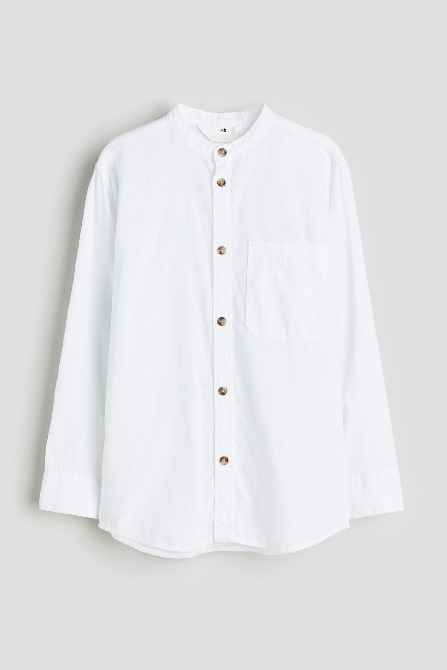 Linen-blend grandad shirt - White - 1