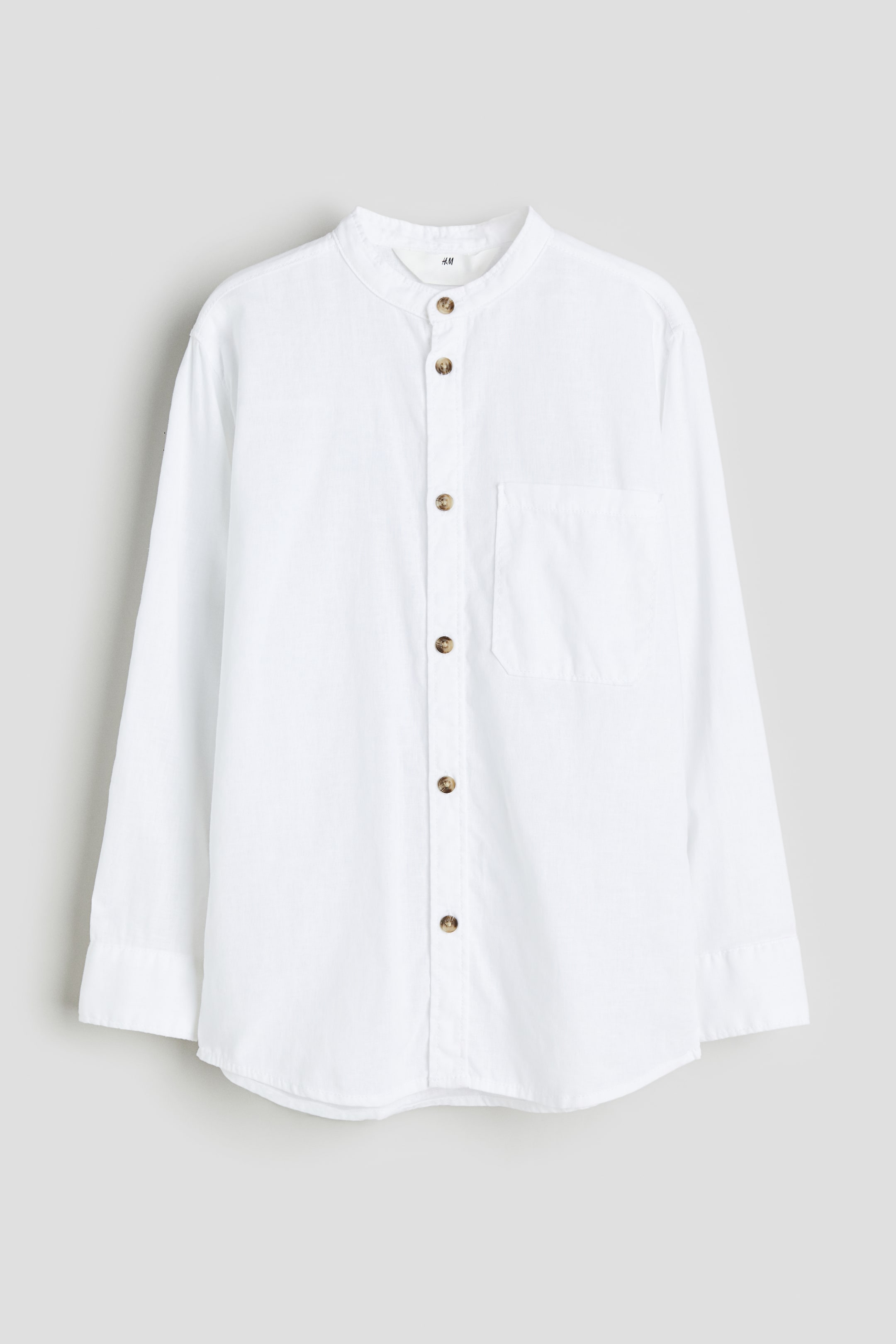 Linen-blend Band Collar Shirt