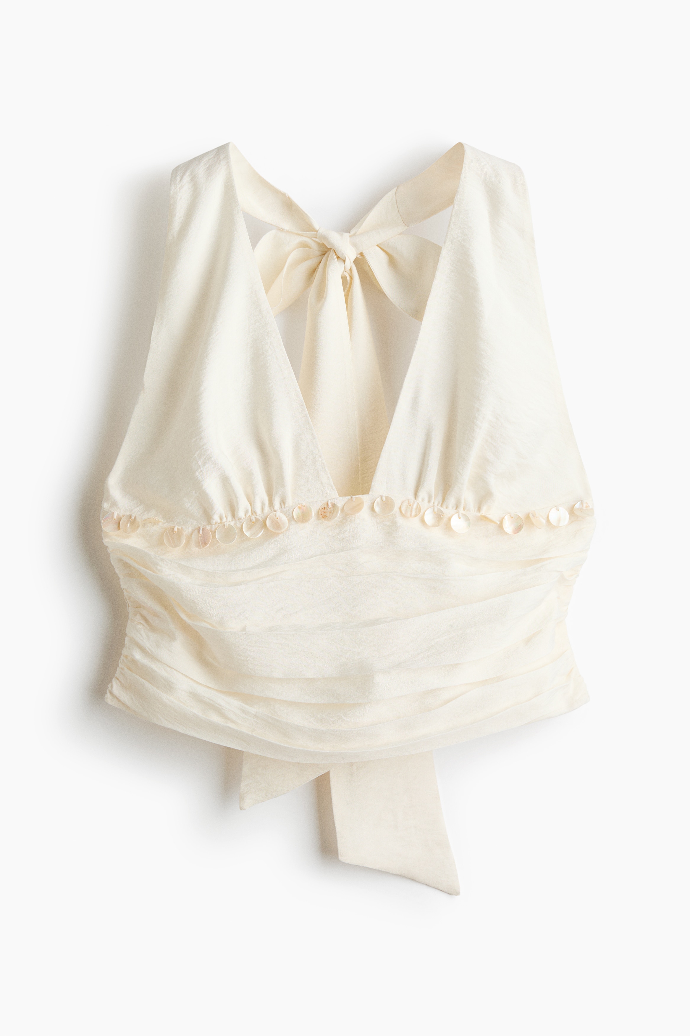 Sequin-detail halterneck top - Cream