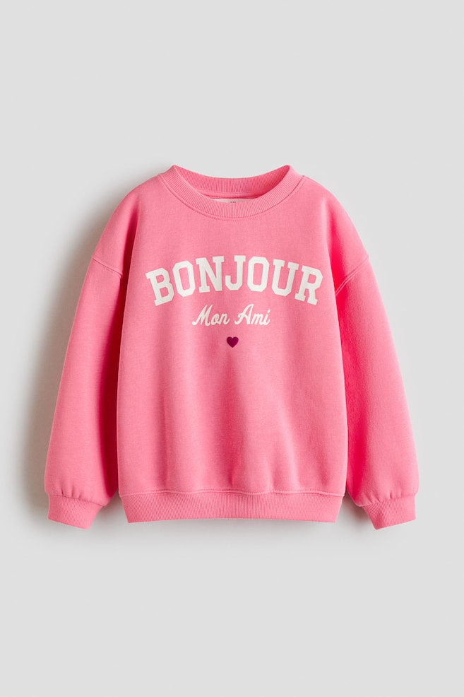 Brushed-Inside Sweatshirt with Printed Motif - Pink/Bonjour/Dusty purple/L'Amour Paris/Pale purple/unicorns - 1