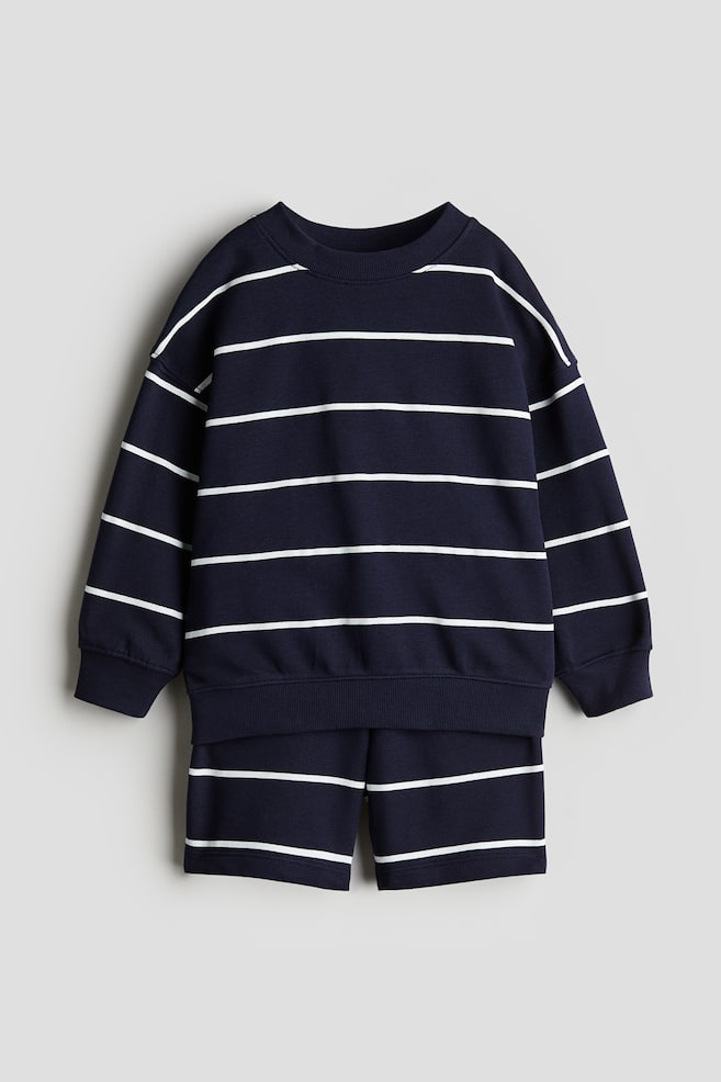 Conjunto de sudadera y pantalón corto - Azul marino/Rayas - 1