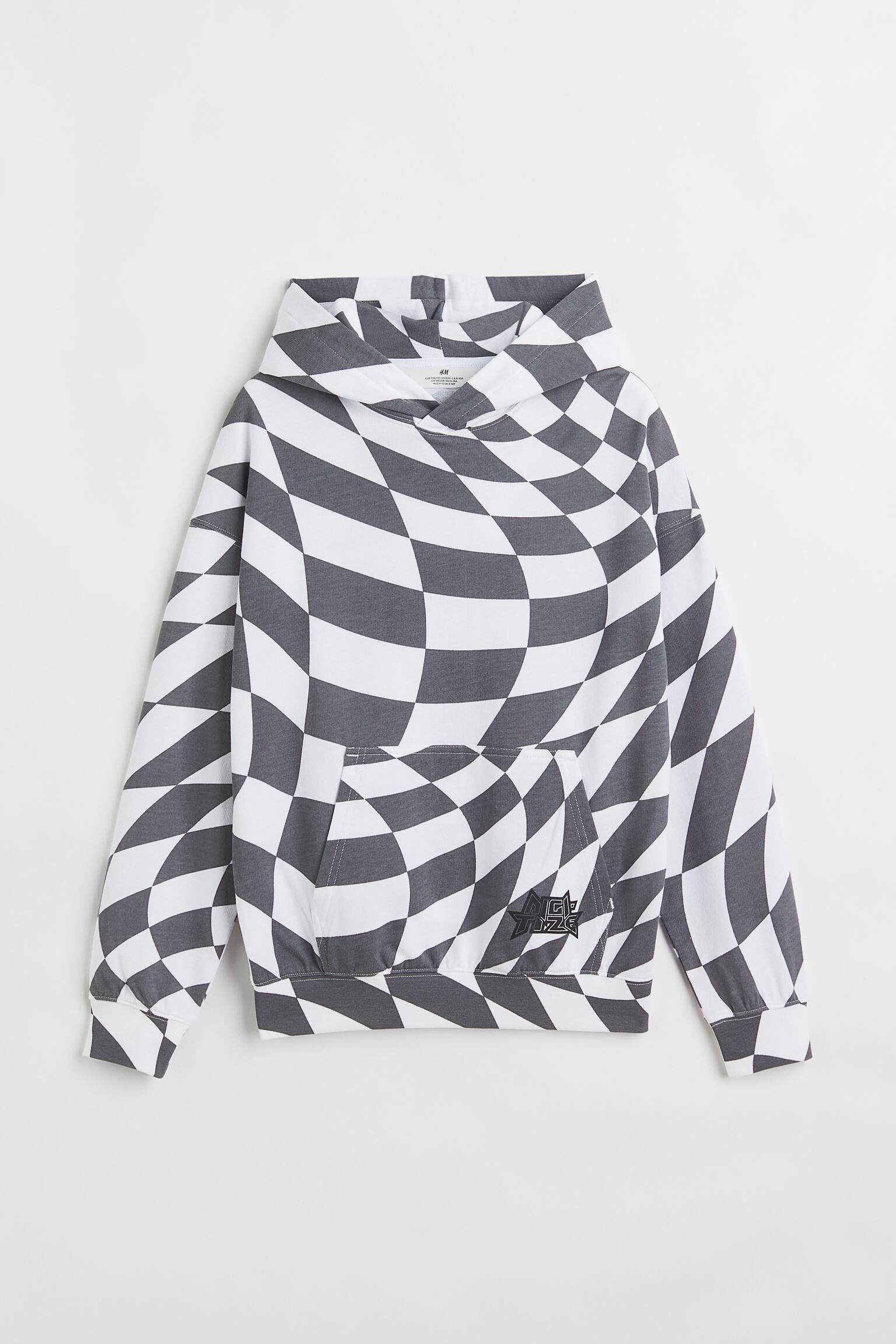 Printed hoodie - Grey/Checked - 1