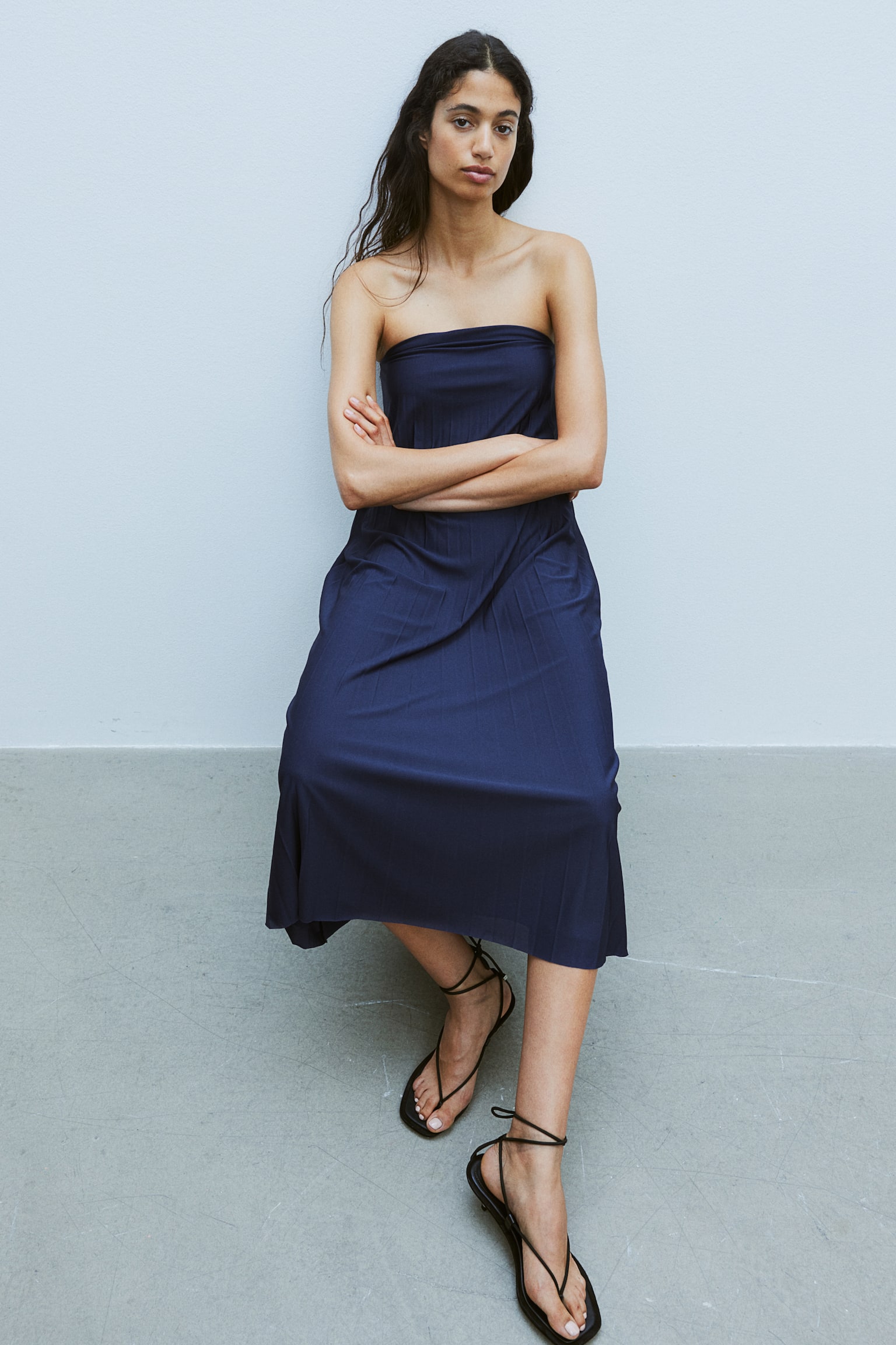 Pleated Bandeau Dress - Navy blue - 5