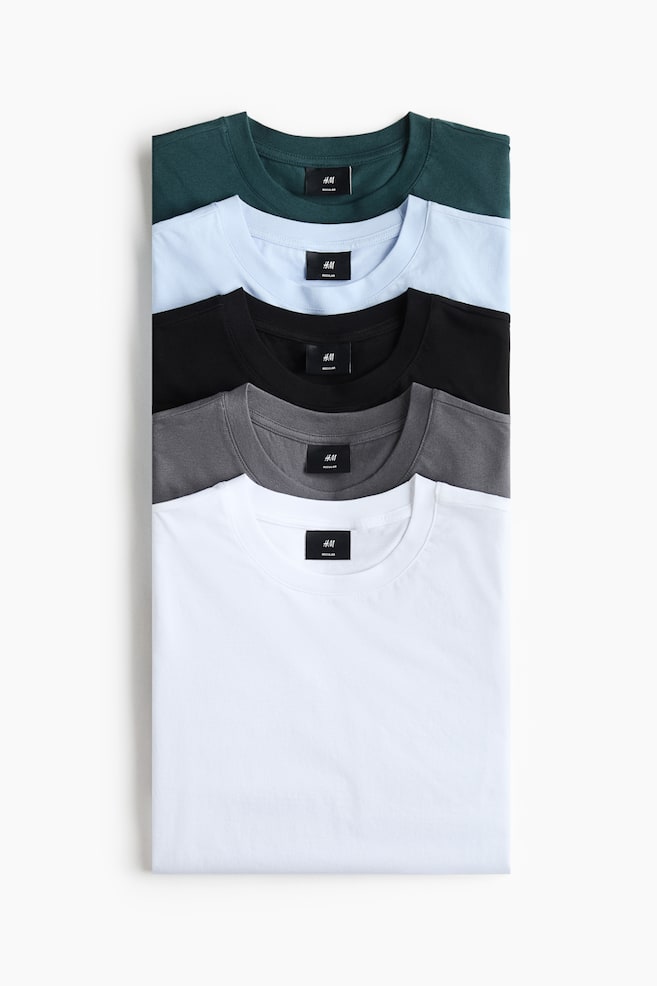 5-pack Regular Fit T-shirts - Dark teal/Light blue/Navy blue/Grey/Brown/Green/White/Black/Navy blue/Navy blue/Beige/White/Dark khaki green/Orange/Black/White/Black/White/Light purple - 1