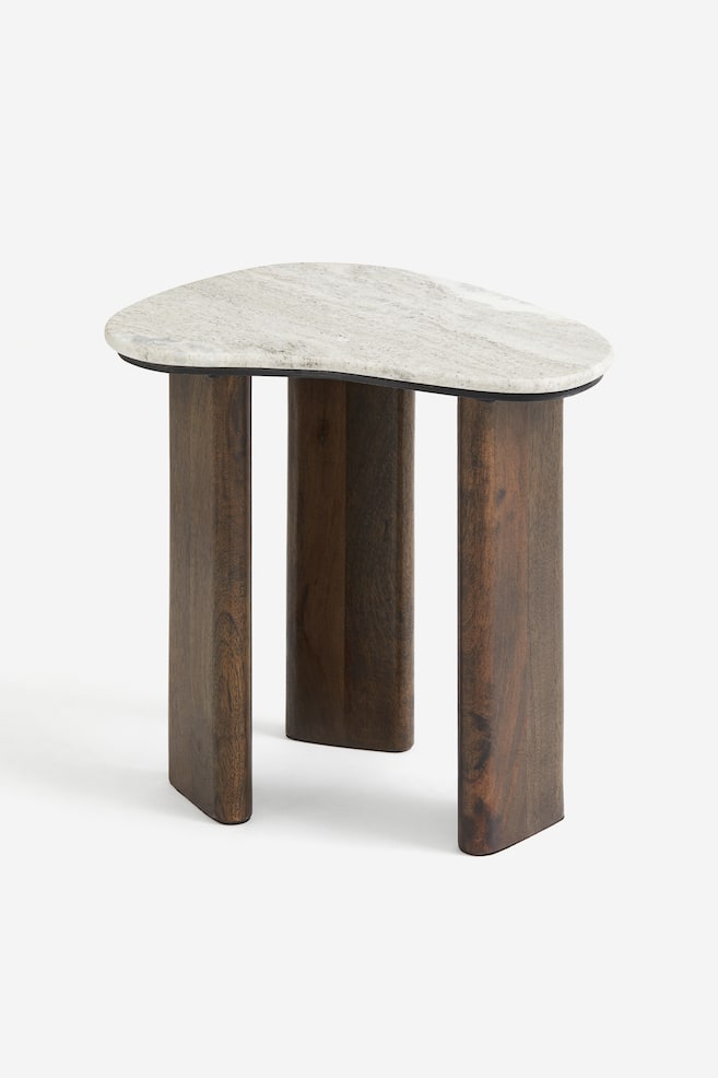 Table d'appoint avec plateau en marbre - Beige/marron foncé/Beige/marron - 1