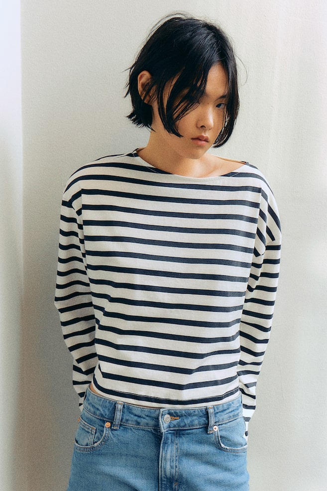 Oversized boat-neck top - White/Blue striped/White/Red striped - 5