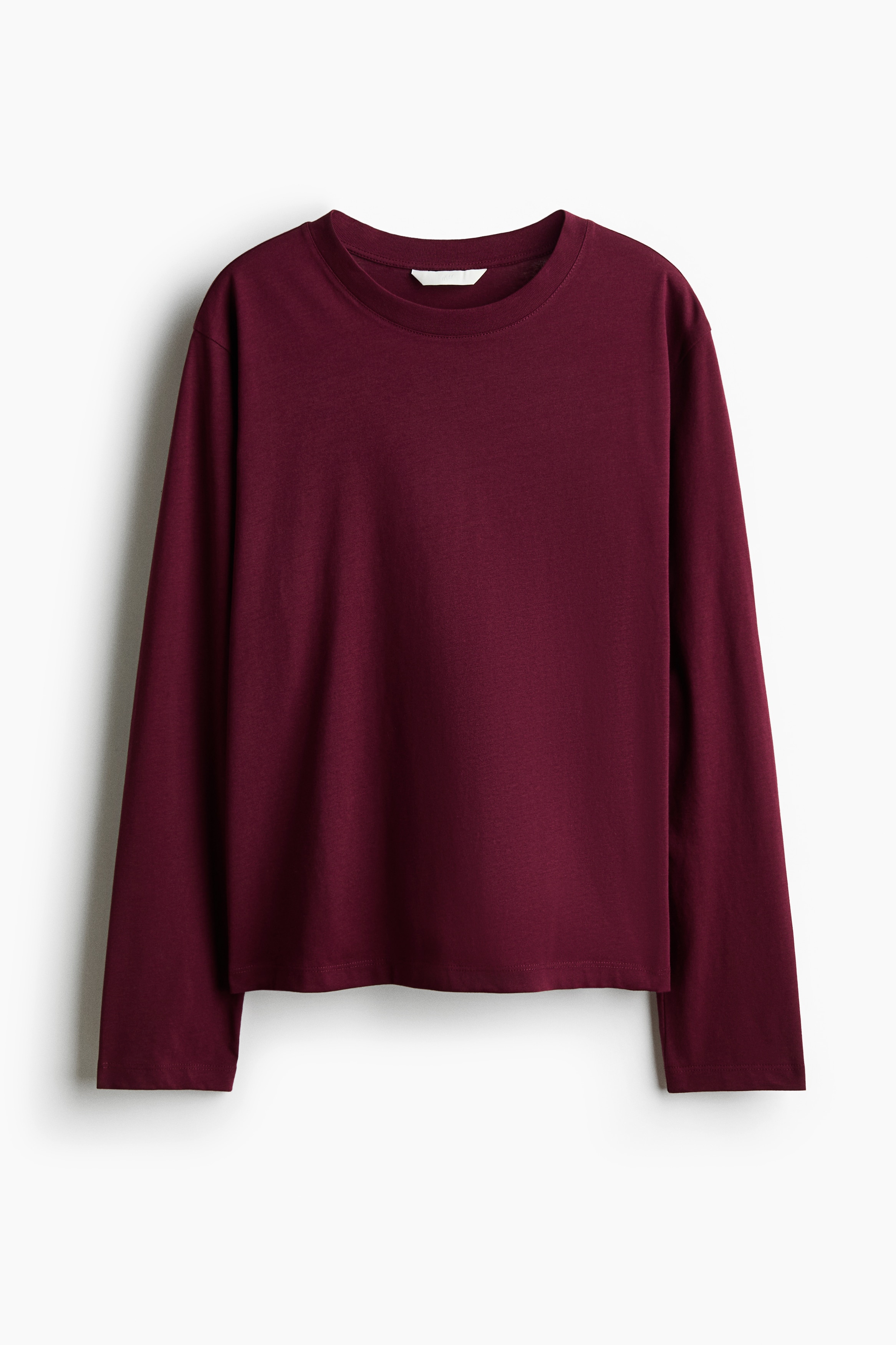 Long-Sleeved Cotton Top - Burgundy/White/black striped/White