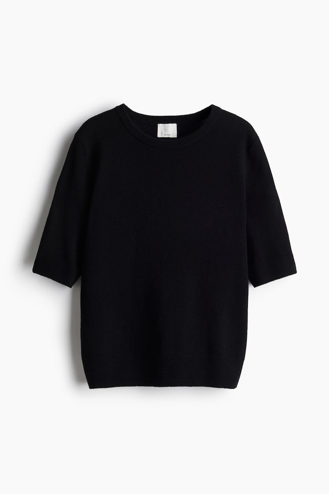 Top en maille fine de cachemire - Noir/Rouge vif - 1