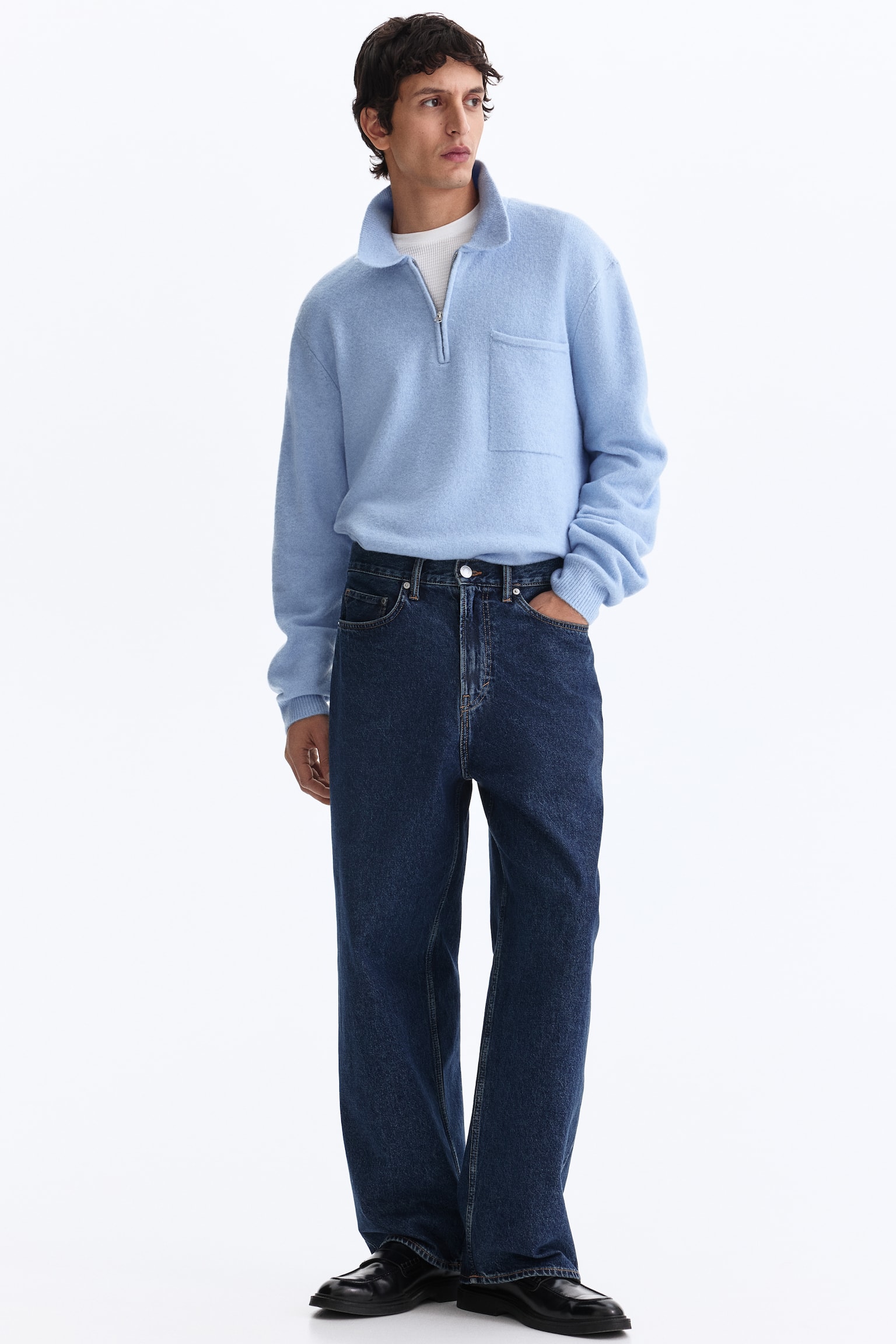 סוודר עם רוכסן בחלק העליון Regular Fit - תכלת/בורדו - 6