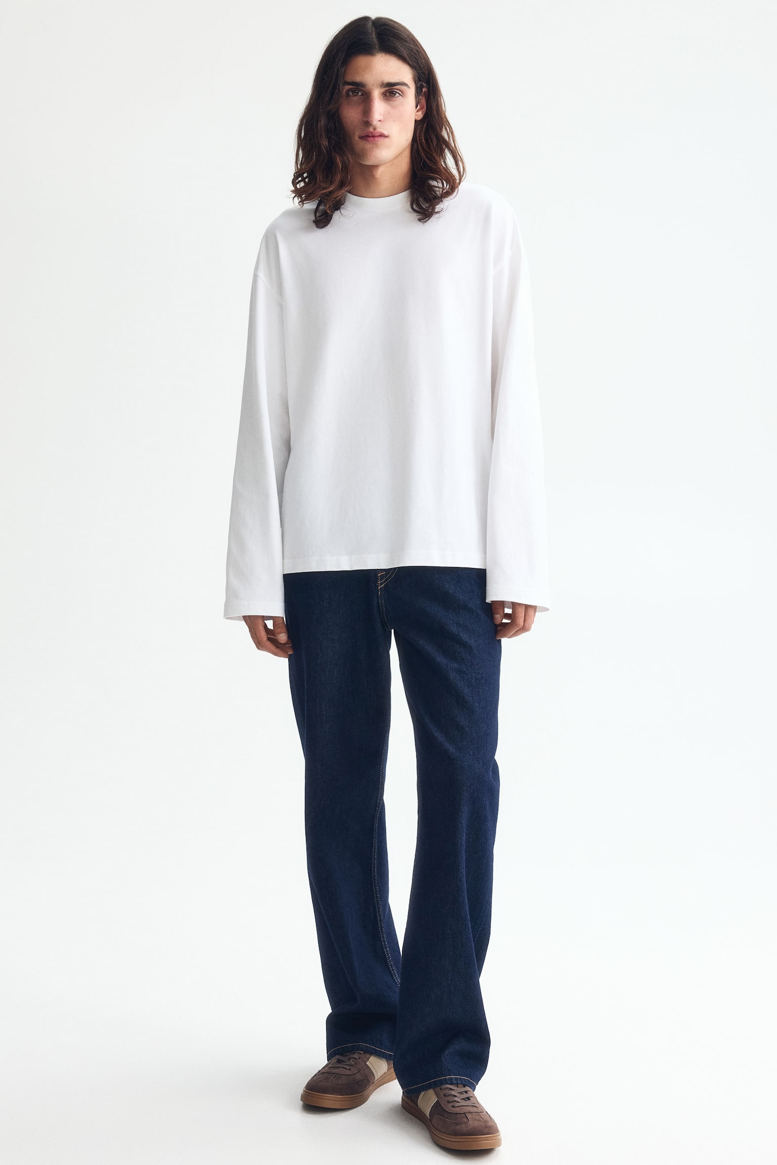 Camisola em jersey Oversized Fit - Branco/Creme/Riscas/Preto - 1