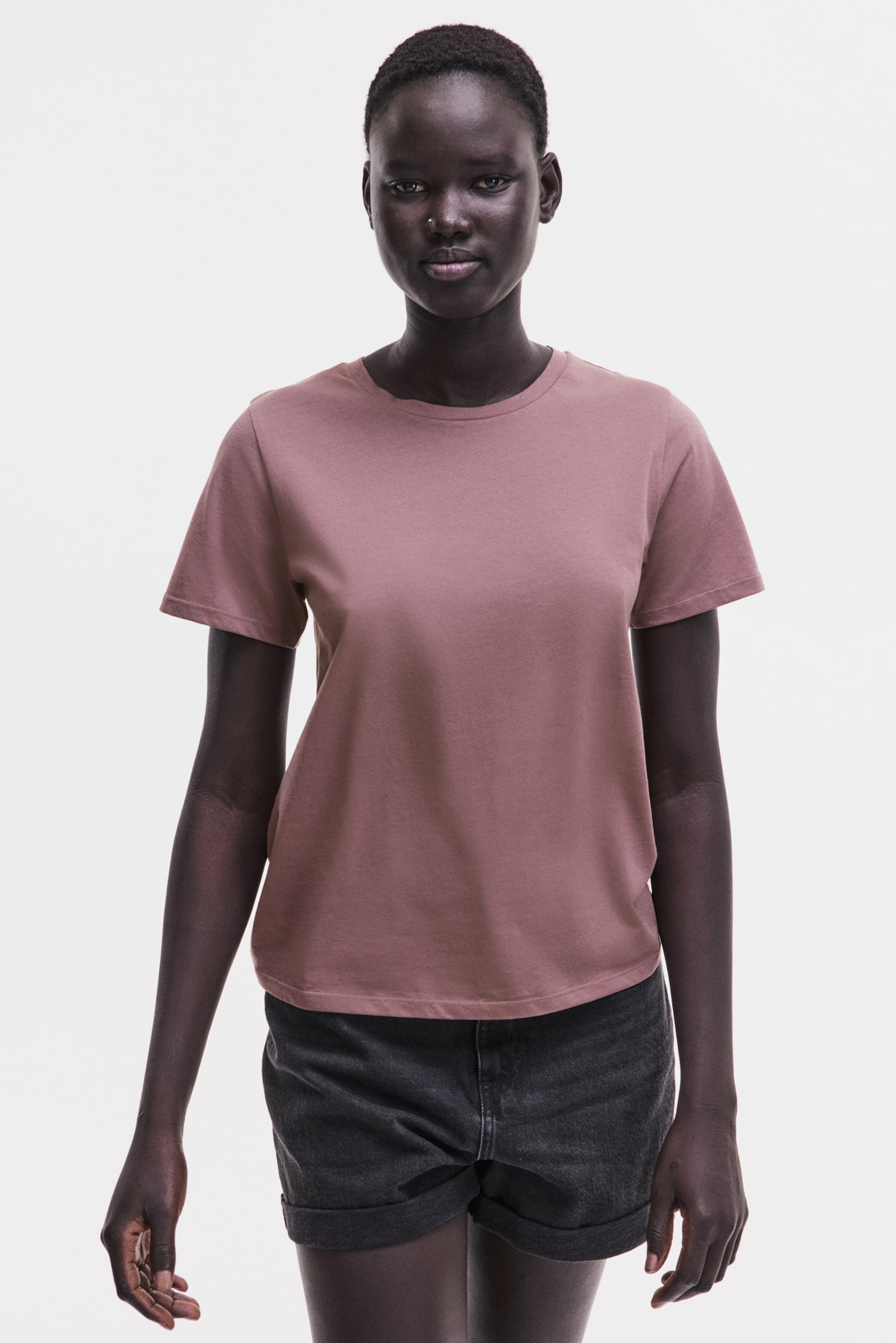 Cotton Tee - Dark dusty pink/Black/Light grey marle/White/Light yellow/White/Navy blue stripe/Light pink/Orange/Blue/White/Greige/Light grey marle - 1