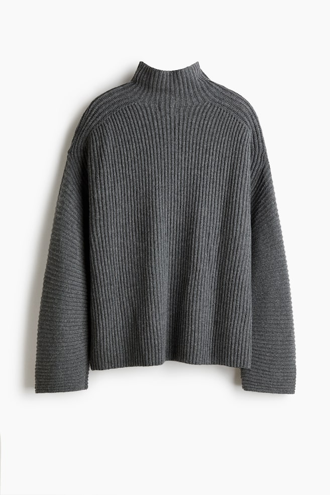Rib-Knit Wool-Blend Sweater - Dark gray/Dark taupe - 1
