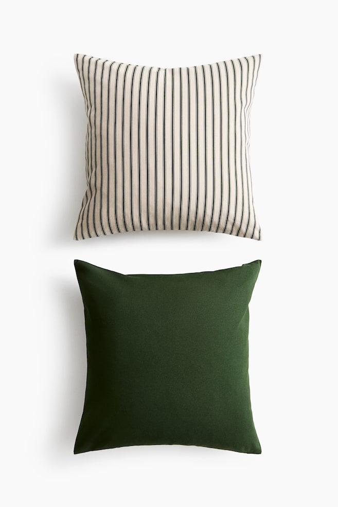 2-pack cotton cushion covers - Dark green/Striped/Dark brown/Striped/Red/Striped - 1