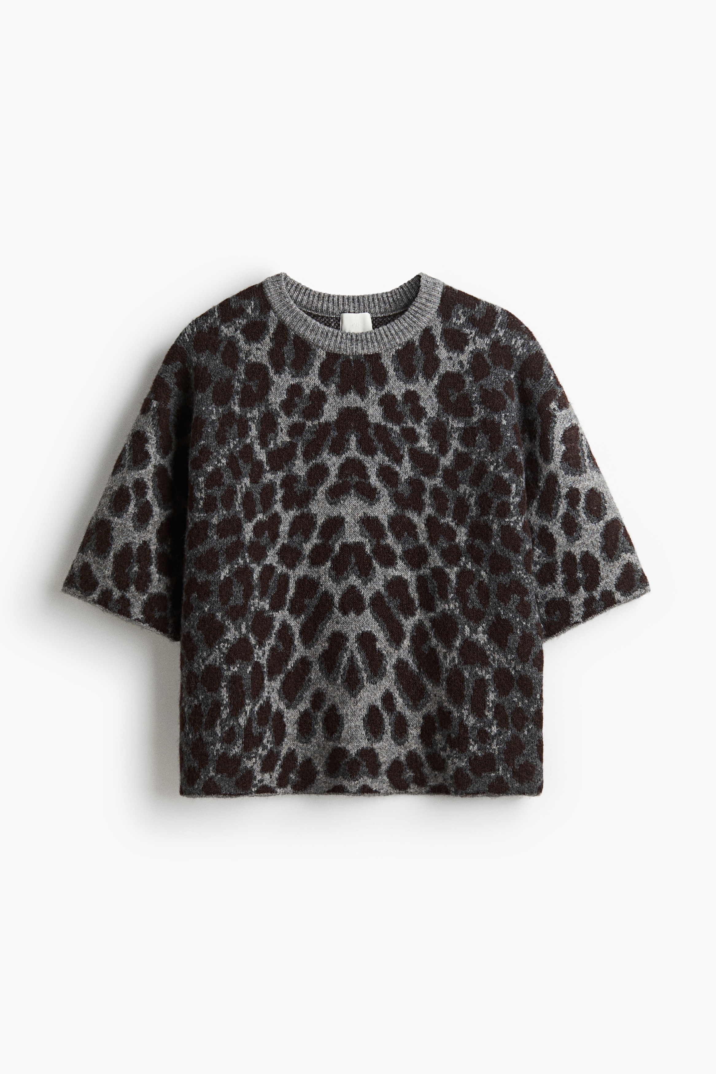 Boxy jacquard-knit jumper - Grey/Leopard print/Dark brown/Leopard print