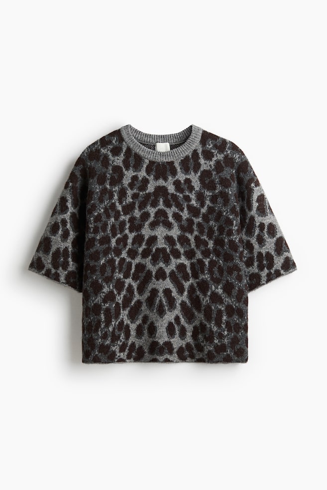Pull boxy en maille jacquard - Gris/imprimé léopard/Marron foncé/imprimé léopard - 1